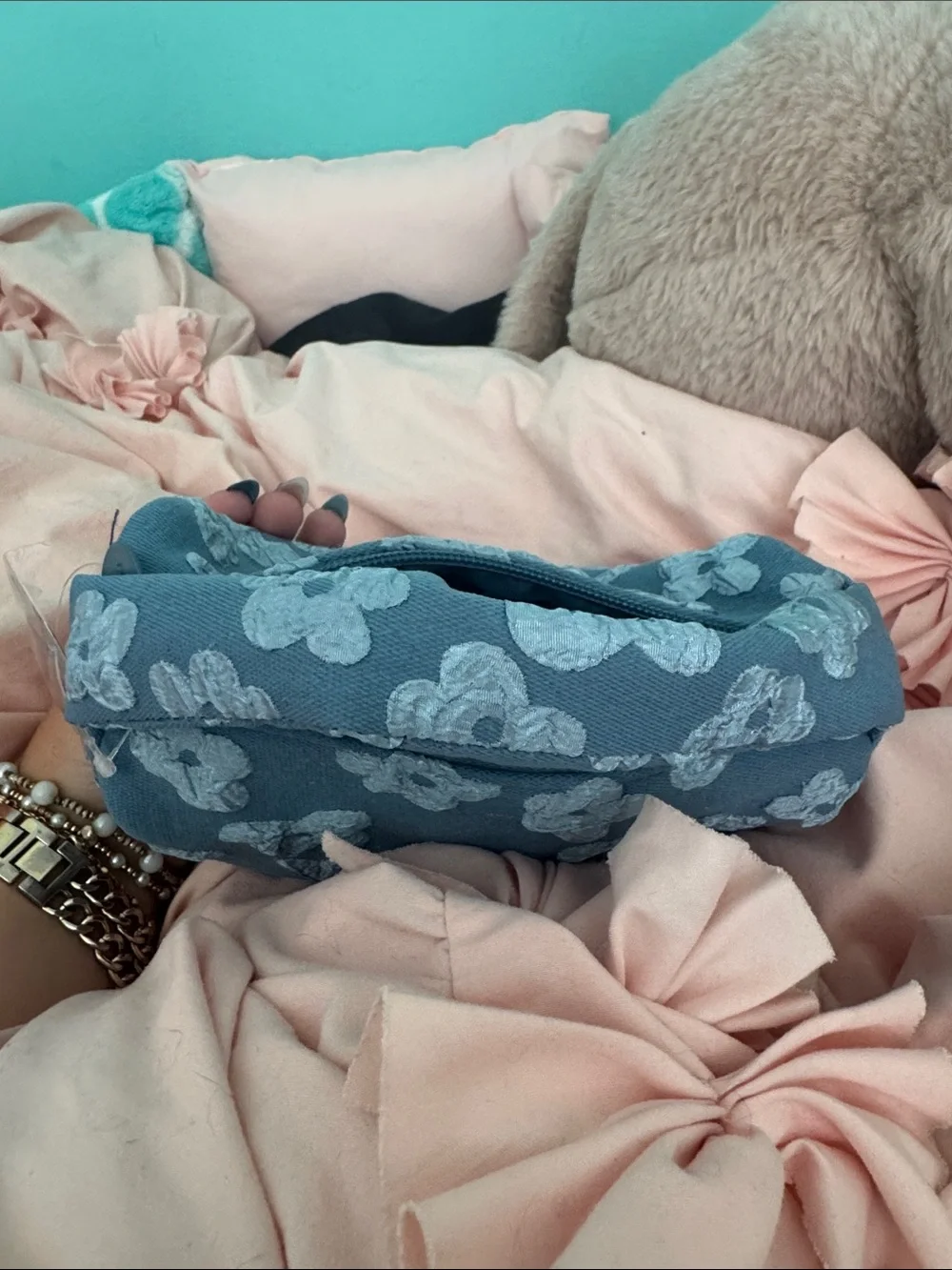 Ulta Beauty Blue Floral Handle Cosmetic Pouch
